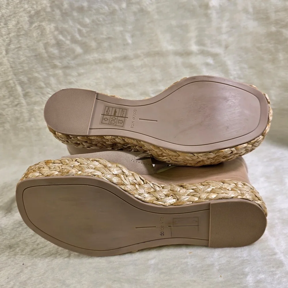 Dolce Vita Oits Wedge Platform Sandals Tan Nude Suede Espadrille Women 9 NEW